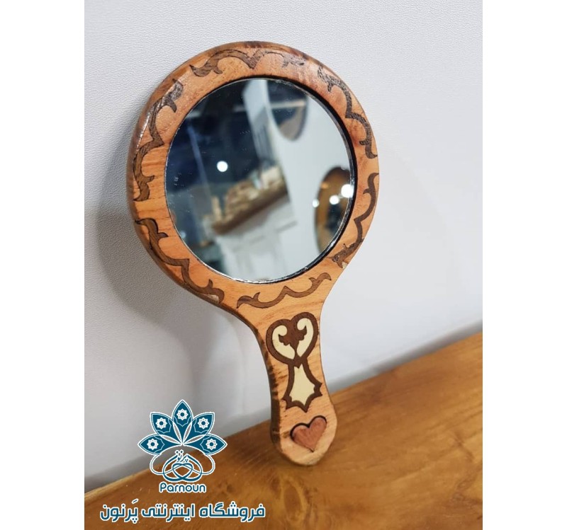 آینه چوبی دسته دار زنانه
