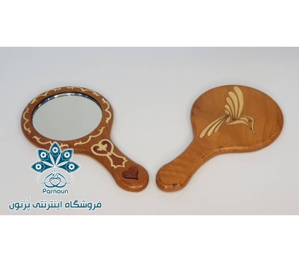 آینه چوبی دسته دار زنانه