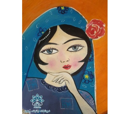 بشقاب دیوارکوب سفالی طرح خاتون