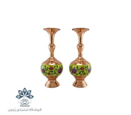 گلدان 20 سانتیمتری مس و پرداز با رنگ زمینه زرد