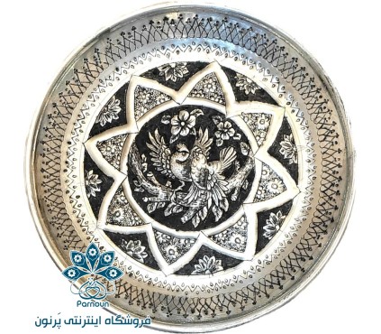 بشقاب مسی قلمزنی گل و مرغ 20 سانت