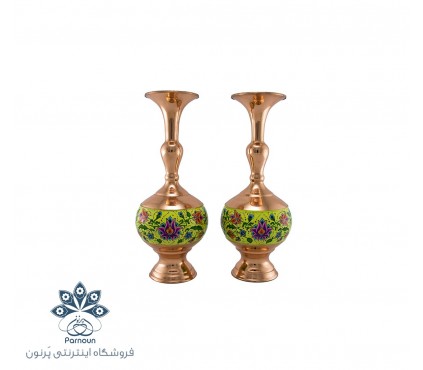 گلدان 20 سانتیمتری مس و پرداز با رنگ زمینه زرد