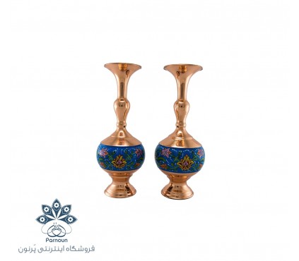 گلدان 20 سانتیمتری مس و پرداز با رنگ زمینه آبی