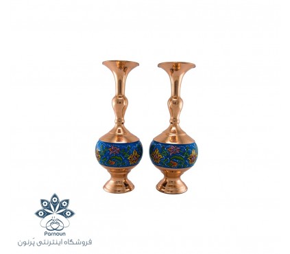 گلدان 20 سانتیمتری مس و پرداز با رنگ زمینه آبی