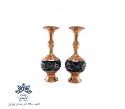 گلدان 20 سانتیمتری مس و پرداز با رنگ زمینه سرمه‌ای