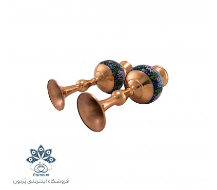 گلدان 20 سانتیمتری مس و پرداز با رنگ زمینه سرمه‌ای