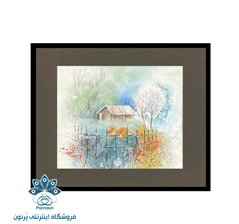 تابلو نقاشی آبرنگ نقش رنگ مدل خانه آبی