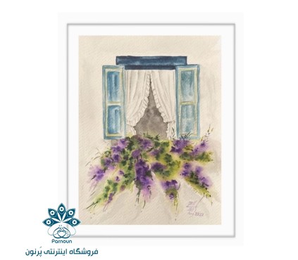 تابلو نقاشی آبرنگ مدل گل و پنجره 