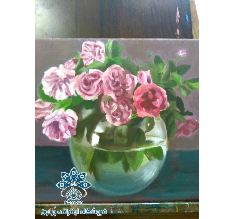 تابلوی رنگ روغن گلدان گل