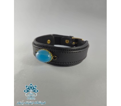 دستبند چرم سنگ عقیق آبی