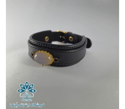دستبند چرم سنگ عقیق سوسنی