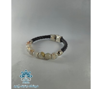دستبند چرم سنگ اصل عقیق بومی