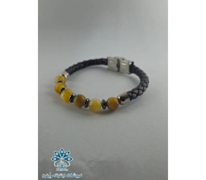 دستبند چرم سنگ اصل چشم گربه