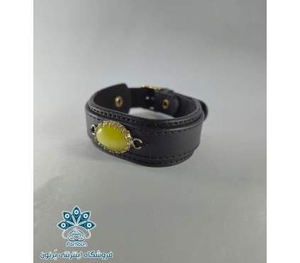 دستبند چرم با سنگ اصل عقیق زرد