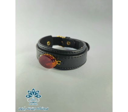 دستبند چرم با سنگ اصل عقیق قرمز
