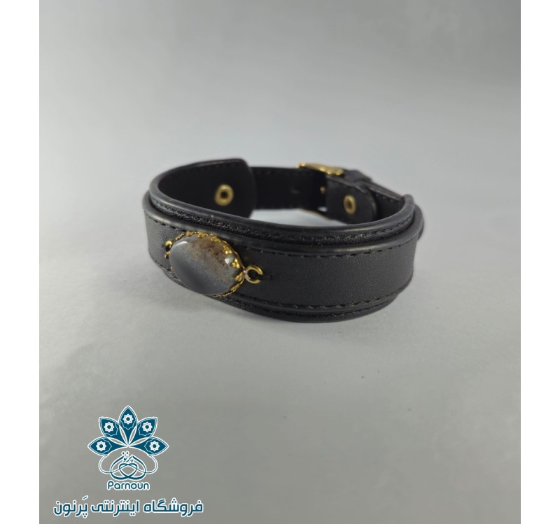 دستبند چرم با سنگ اصل عقیق