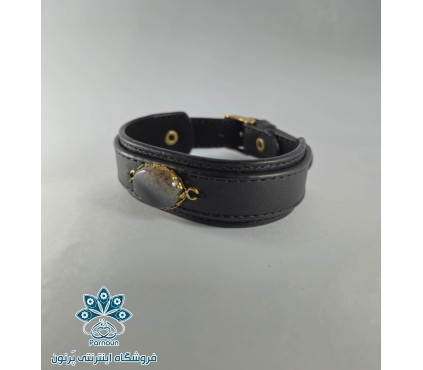 دستبند چرم با سنگ اصل عقیق 