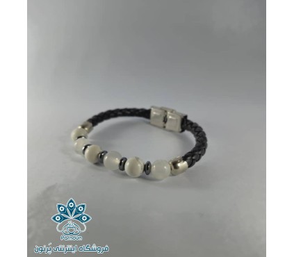 دستبند چرم سنگ های هاولیت و سلنایت