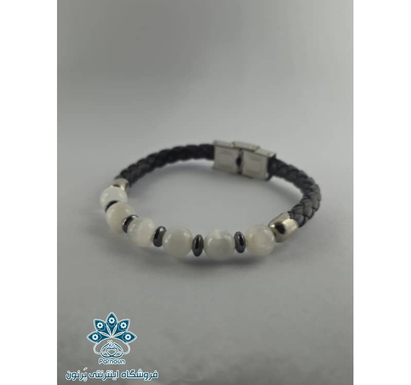 دستبند چرم با سنگ مون استون