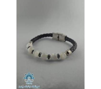 دستبند چرم با سنگ مون استون