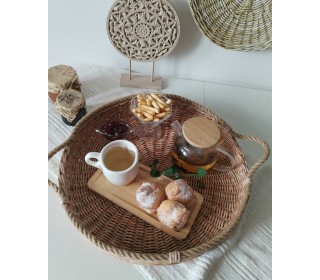 سینی حصیربافی شده با دسته طناب کنفی