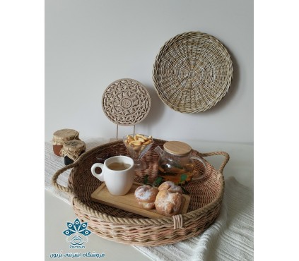 سینی حصیربافی شده با دسته طناب کنفی