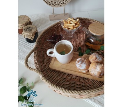 سینی حصیربافی شده با دسته طناب کنفی