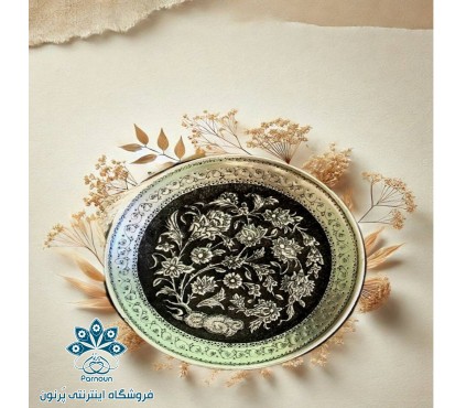 بشقاب مسی قلم زنی طرح گل های ختایی