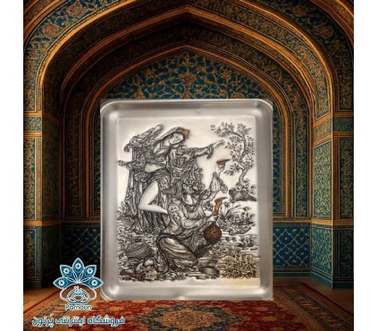 سینی قلم زنی مستطیل طرح لیلی و مجنون