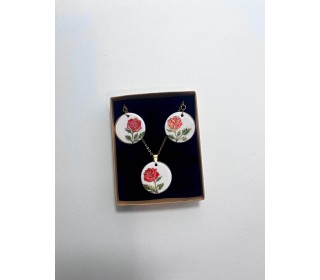 نیم ست گل رز با گوشواره آویزی