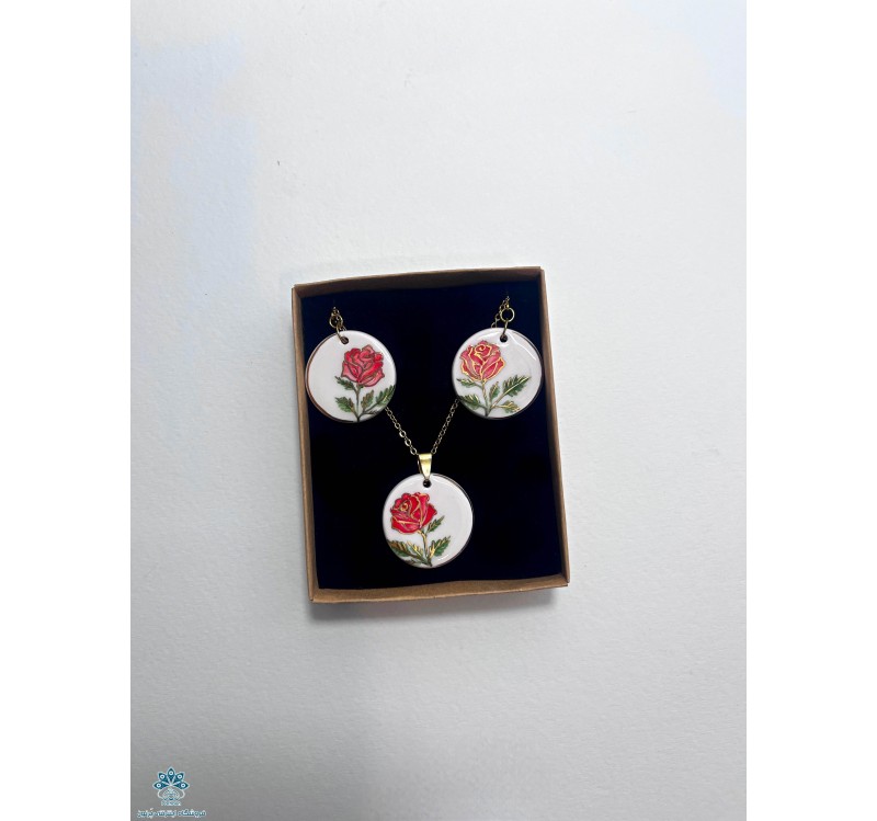 نیم ست گل رز با گوشواره آویزی