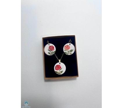 نیم ست گل رز با گوشواره آویزی