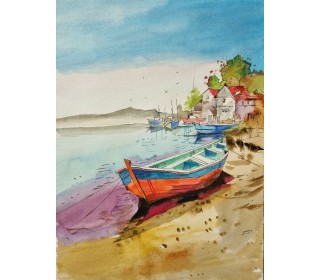 نقاشی آبرنگی "قایق"