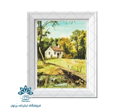 نقاشی آبرنگی "کلبه روستایی"