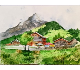 نقاشی آبرنگی "کوهپایه"