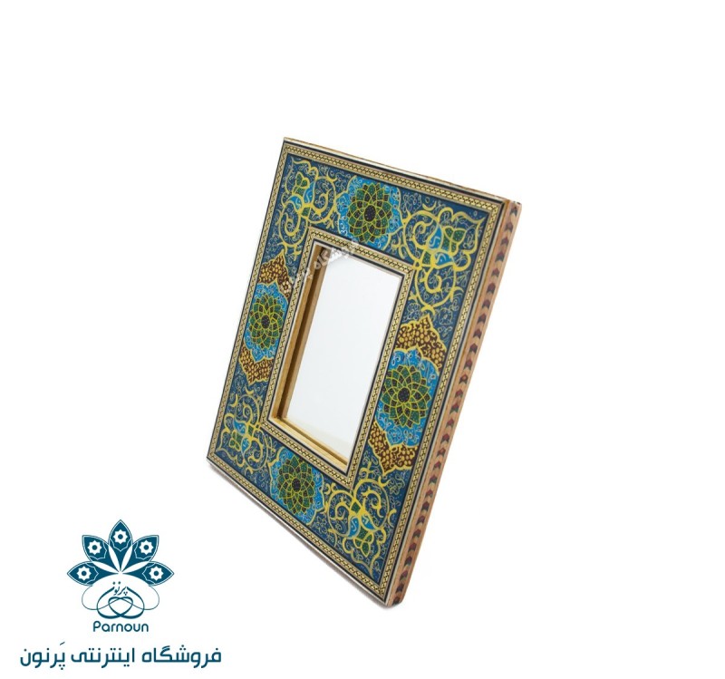 آینه رومیزی با قاب نگارگری و خاتم 19 در 23 سانت