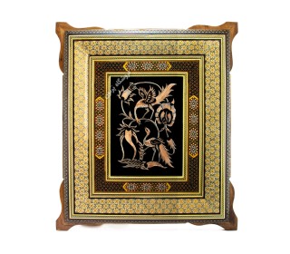 تابلو قلمزنی با قاب خاتم و نگارگری 40 * 46