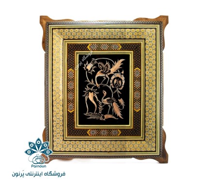 تابلو قلمزنی با قاب خاتم و نگارگری 40 * 46
