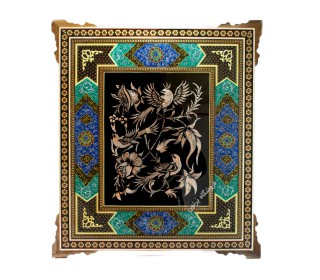 تابلو قلمزنی با قاب خاتم و نگارگری 45 *51