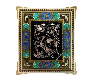 تابلو قلمزنی با قاب خاتم و نگارگری 45 *51