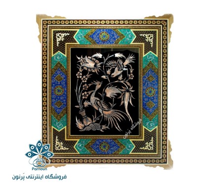 تابلو قلمزنی با قاب خاتم و نگارگری 45 *51