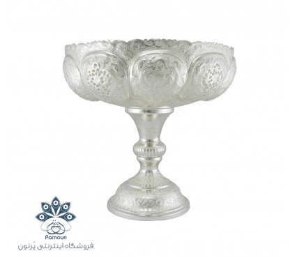 میوه خوری نقره نما با نقش قلمزنی گل و مرغ