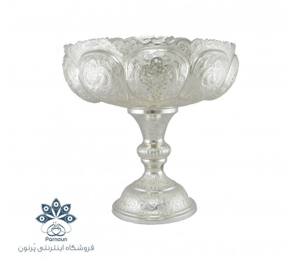 میوه خوری نقره نما با نقش قلمزنی گل و مرغ