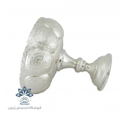 میوه خوری نقره نما با نقش قلمزنی گل و مرغ