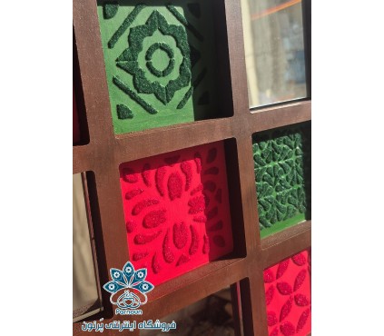 قاب آینه پتینه کاری با پودر مخمل، طرح کاشی