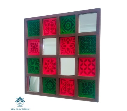 قاب آینه پتینه کاری با پودر مخمل، طرح کاشی