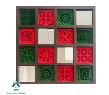 قاب آینه پتینه کاری با پودر مخمل، طرح کاشی