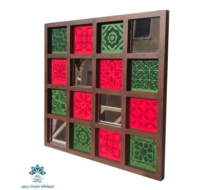 قاب آینه پتینه کاری با پودر مخمل، طرح کاشی