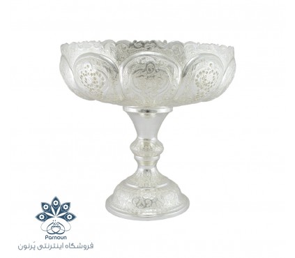 میوه خوری قلمزنی نقره نما با طرح گل و مرغ