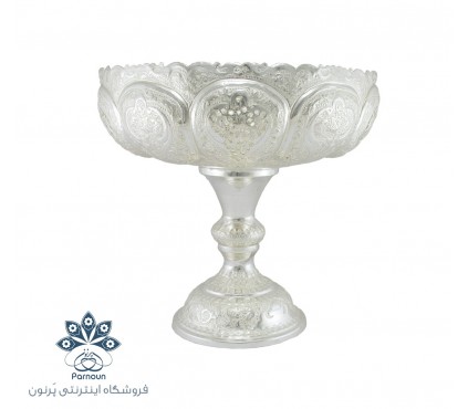 میوه خوری قلمزنی نقره نما با طرح گل و مرغ